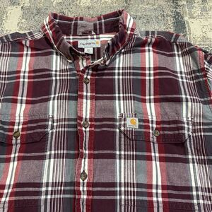Carhartt Mens Shirt 2XL Relaxed Fit Red Plaid Button Down Short Sleeve